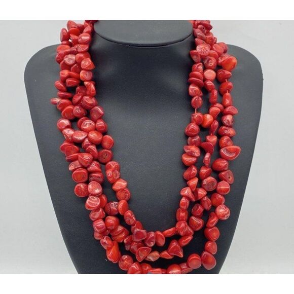 Jewelry - 925 Sterling Clasp 19" Triple Strand Mediterranean Red Coral Necklace